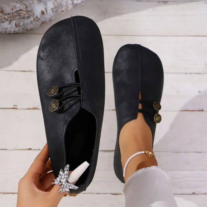 Ortopædiske Komfort Loafers med Rund Tå | Slip-On med Knap Dekoration og Blød Sål