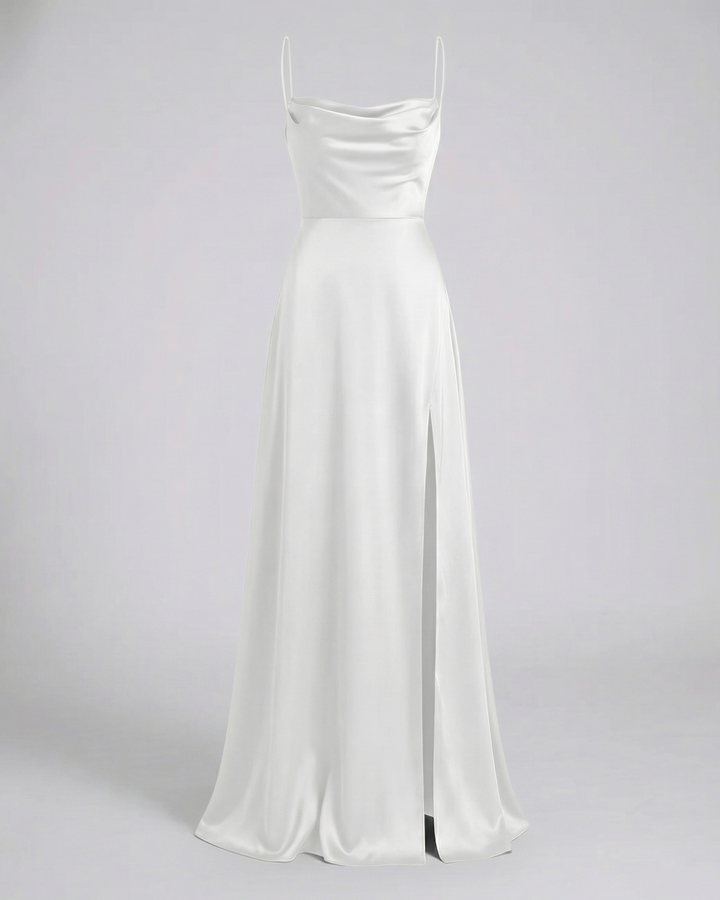Elegant Maxi Kjole til Damer med Slids | Satinkjole til Dimission, Sommerfest & Bryllupsgæst