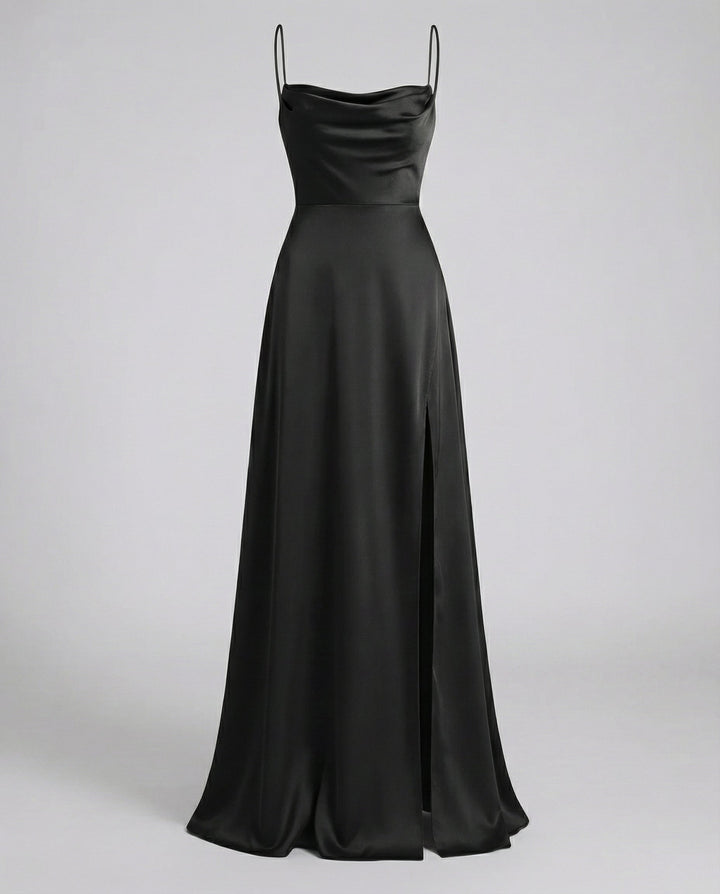 Elegant Maxi Kjole til Damer med Slids | Satinkjole til Dimission, Sommerfest & Bryllupsgæst