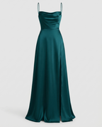 Elegant Maxi Kjole til Damer med Slids | Satinkjole til Dimission, Sommerfest & Bryllupsgæst