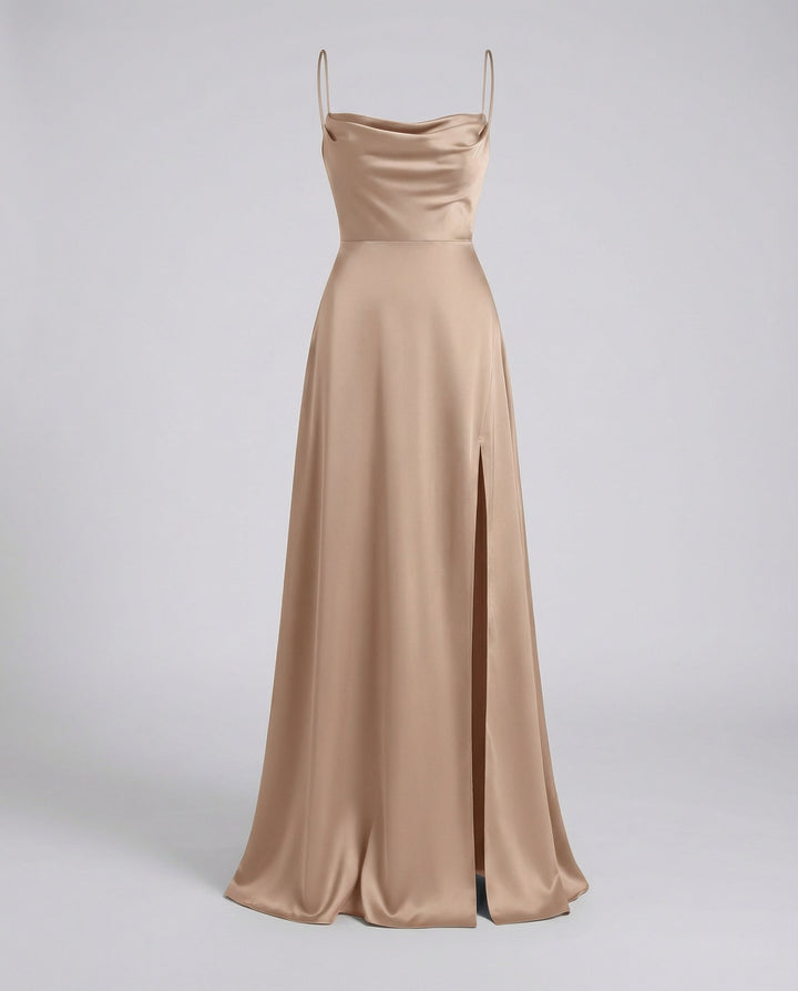 Elegant Maxi Kjole til Damer med Slids | Satinkjole til Dimission, Sommerfest & Bryllupsgæst