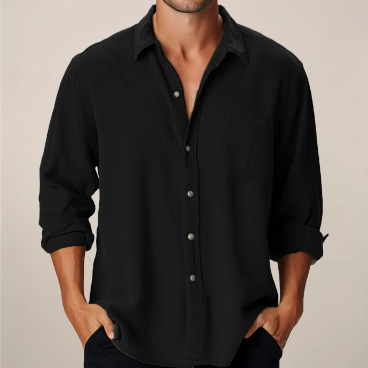 Herre Classic Langærmet Skjorte – Smart Button-Up til Hverdagsstil
