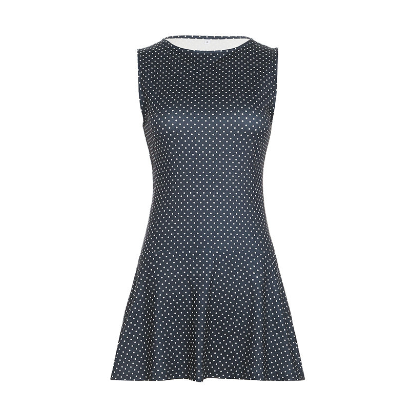 Kvinders ærmeløs polka dot mini kjole med tætsiddende talje