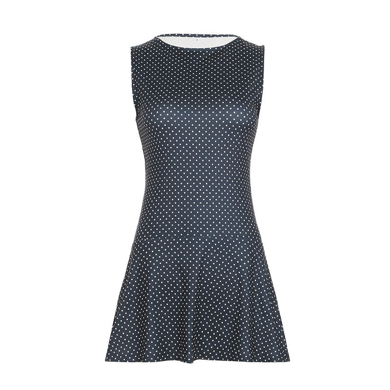 Kvinders ærmeløs polka dot mini kjole med tætsiddende talje