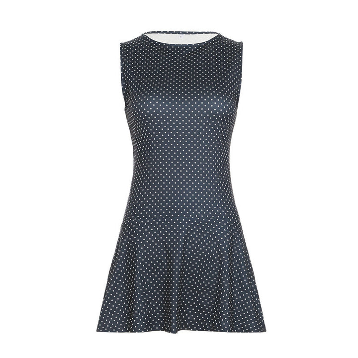 Kvinders ærmeløs polka dot mini kjole med tætsiddende talje