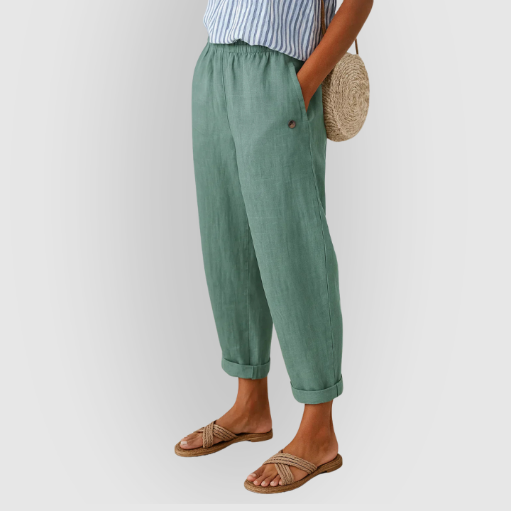 Hør-Look Gulebukser med Elastisk Talje | Lette Sommerbukser & Strandstil