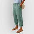 Hør-Look Gulebukser med Elastisk Talje | Lette Sommerbukser & Strandstil