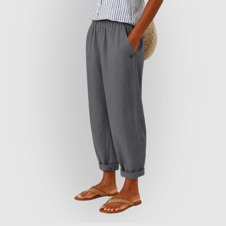 Hør-Look Gulebukser med Elastisk Talje | Lette Sommerbukser & Strandstil