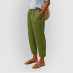 Hør-Look Gulebukser med Elastisk Talje | Lette Sommerbukser & Strandstil