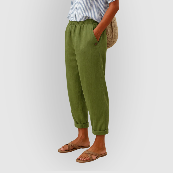Hør-Look Gulebukser med Elastisk Talje | Lette Sommerbukser & Strandstil