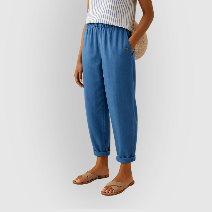 Hør-Look Gulebukser med Elastisk Talje | Lette Sommerbukser & Strandstil