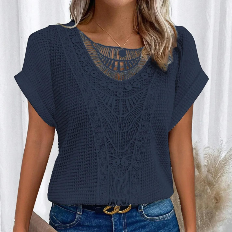 THYMORA | Stilfuld Top med Blonde Detalje