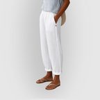 Hør-Look Gulebukser med Elastisk Talje | Lette Sommerbukser & Strandstil