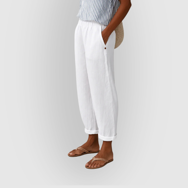 Hør-Look Gulebukser med Elastisk Talje | Lette Sommerbukser & Strandstil