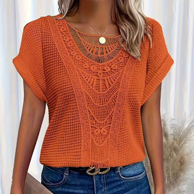 THYMORA | Stilfuld Top med Blonde Detalje