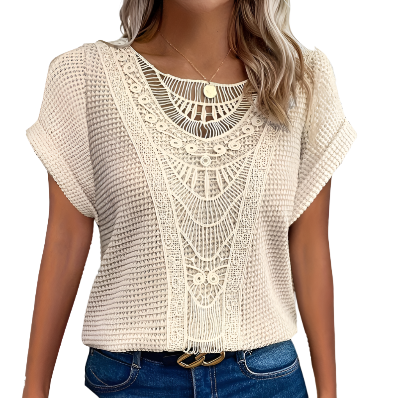 THYMORA | Stilfuld Top med Blonde Detalje