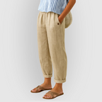 Hør-Look Gulebukser med Elastisk Talje | Lette Sommerbukser & Strandstil