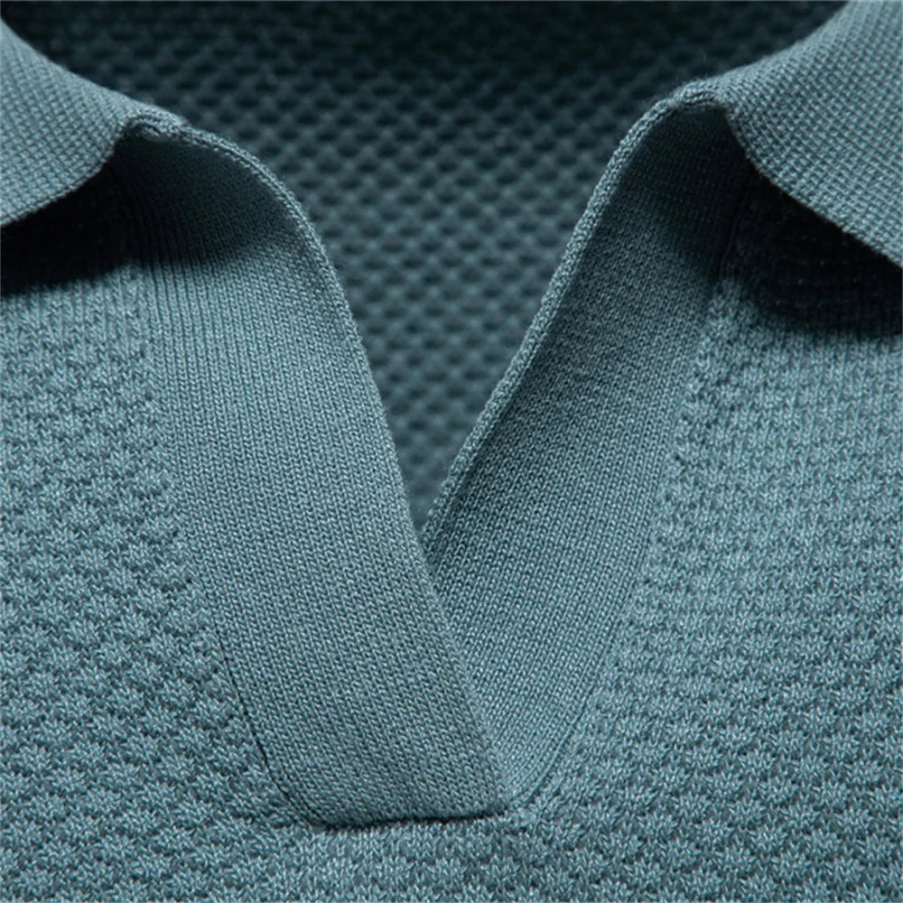 Kortærmet Strik Polo T-shirt til Herrer | Tekstureret Ensfarvet Design