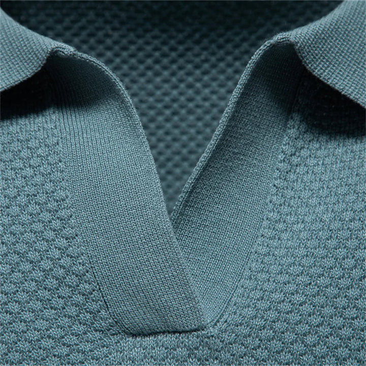 Kortærmet Strik Polo T-shirt til Herrer | Tekstureret Ensfarvet Design