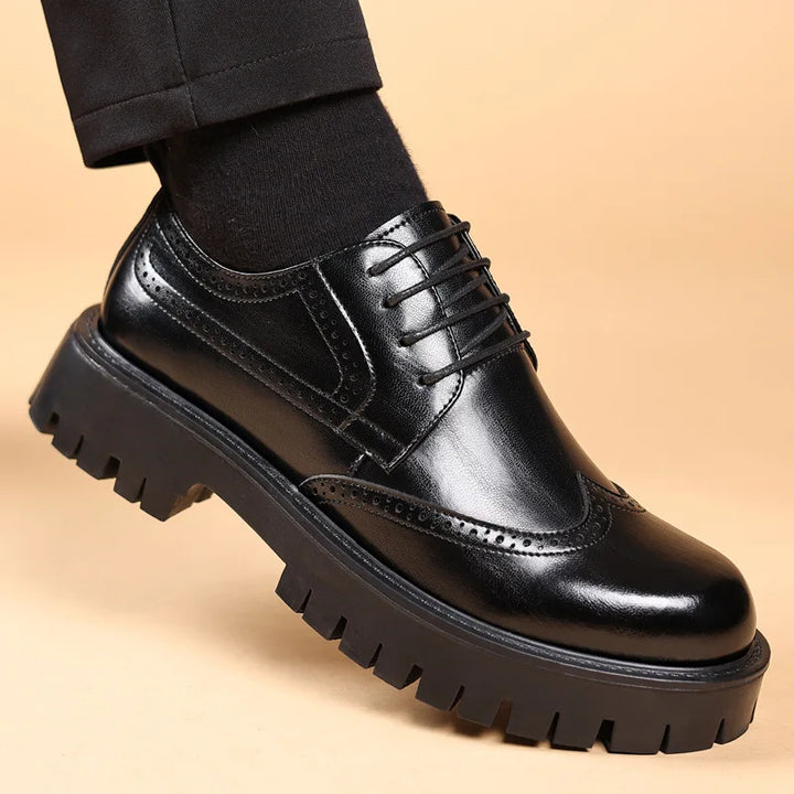 Luksus Oxford Elevator Dress Sko med Skjult Hæl | Brogue Wingtip og Chunky Platform