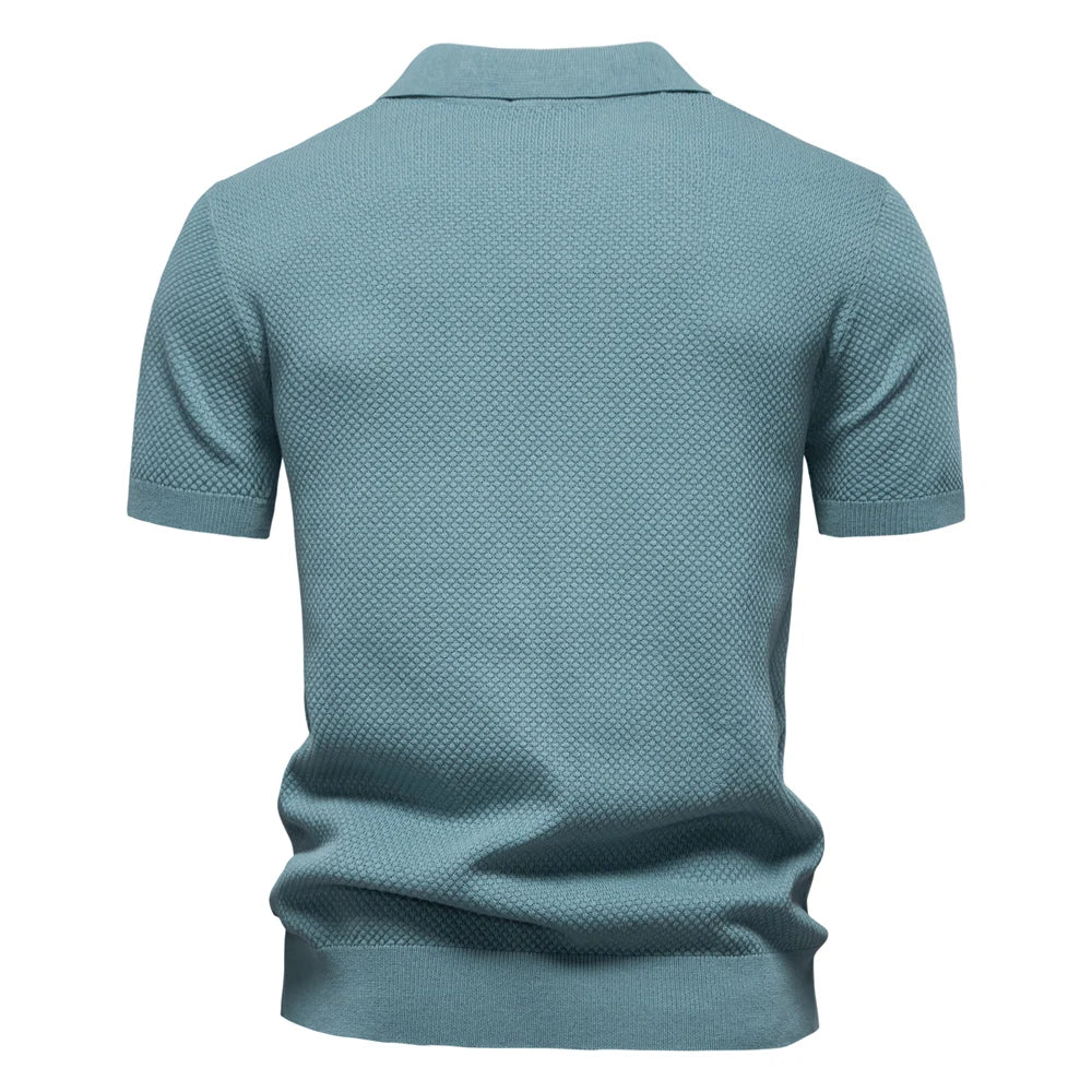 Kortærmet Strik Polo T-shirt til Herrer | Tekstureret Ensfarvet Design