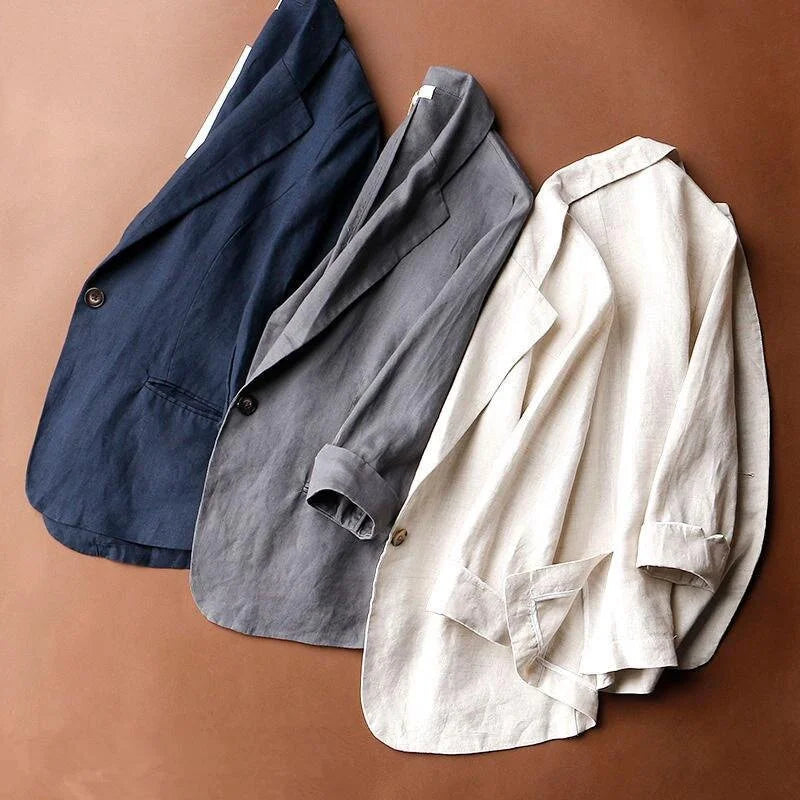Linned Blazer Blød Let Sommerjakke