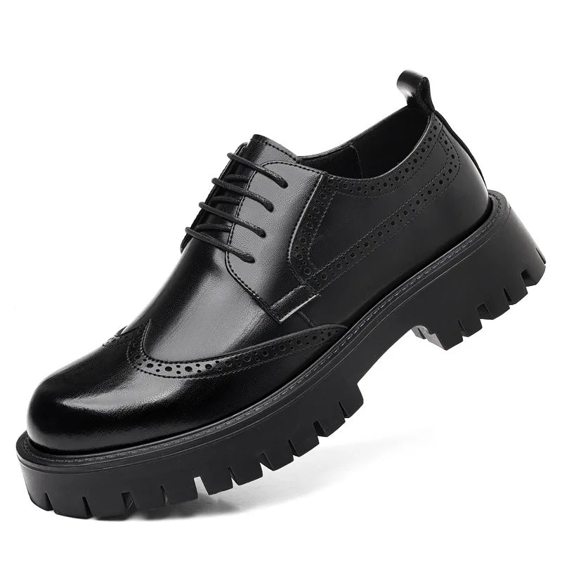 Luksus Oxford Elevator Dress Sko med Skjult Hæl | Brogue Wingtip og Chunky Platform