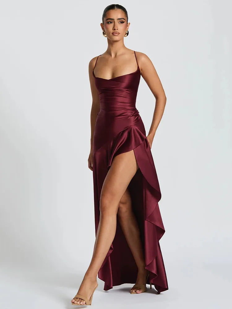 Satin Maxi Kjole med Slids | Elegant Bryllupsgæst- & Dimissionskjole
