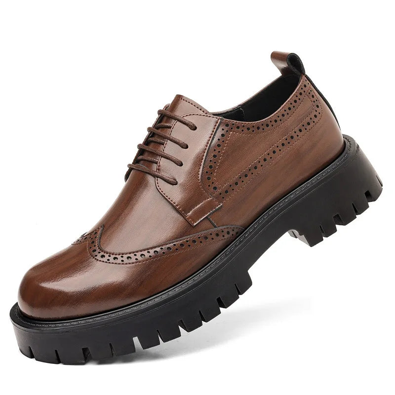 Luksus Oxford Elevator Dress Sko med Skjult Hæl | Brogue Wingtip og Chunky Platform
