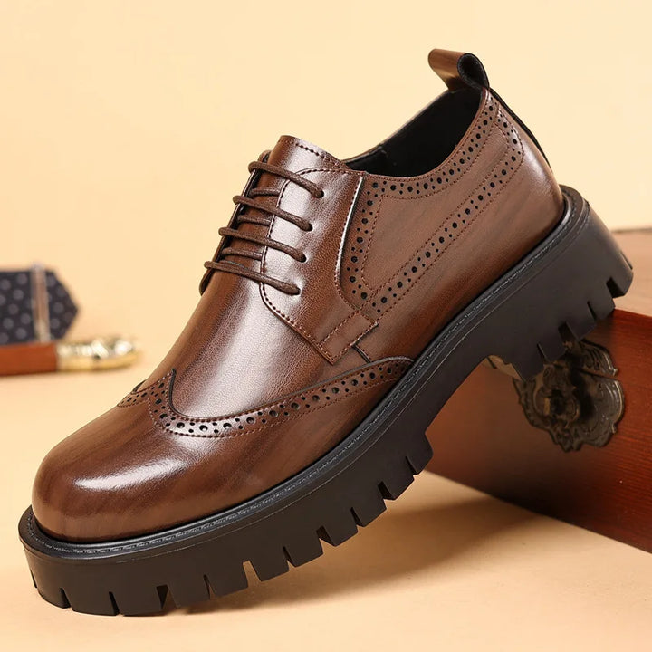 Luksus Oxford Elevator Dress Sko med Skjult Hæl | Brogue Wingtip og Chunky Platform
