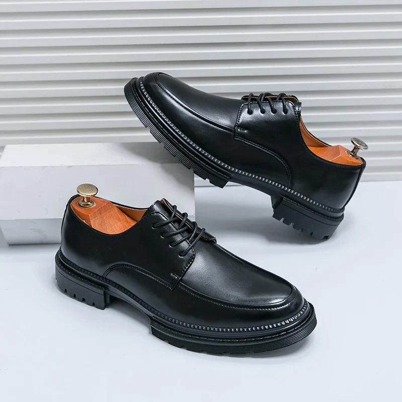 Læder Oxford Dress Sko med Platform Sål | Klassisk Snørebånd Formelt Sko