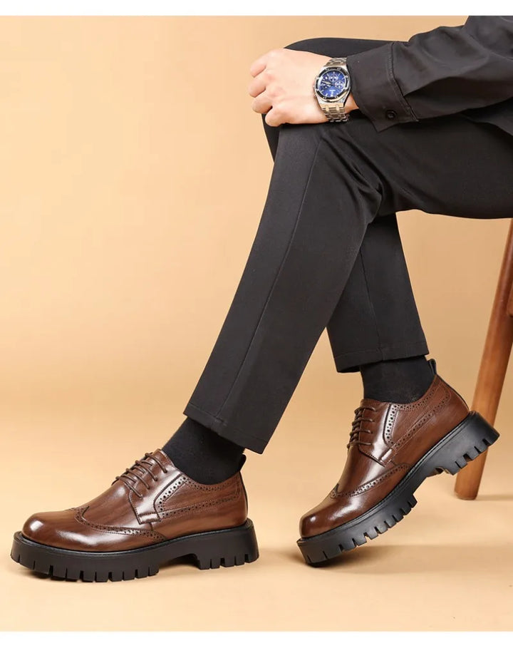 Luksus Oxford Elevator Dress Sko med Skjult Hæl | Brogue Wingtip og Chunky Platform