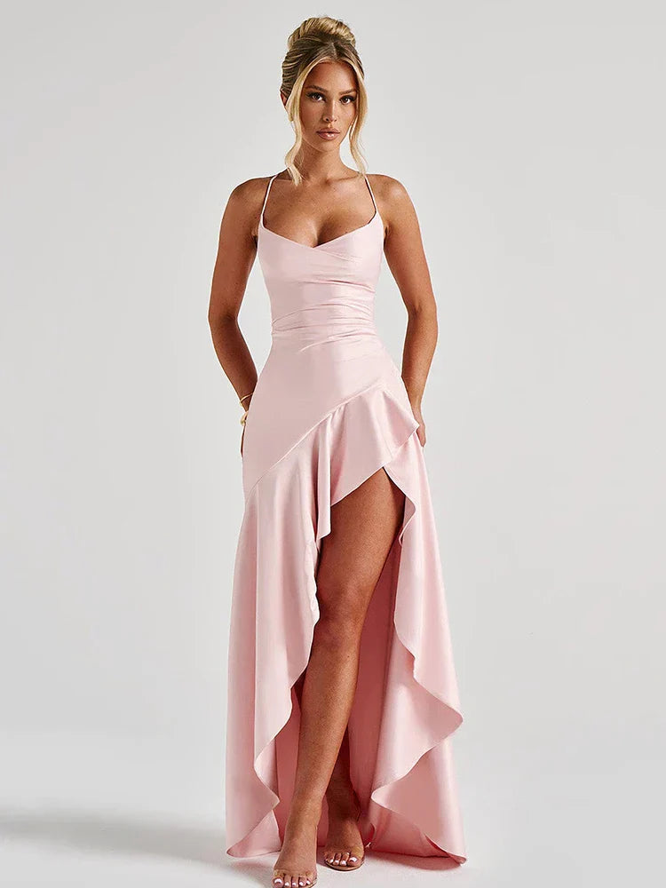 Satin Maxi Kjole med Slids | Elegant Bryllupsgæst- & Dimissionskjole