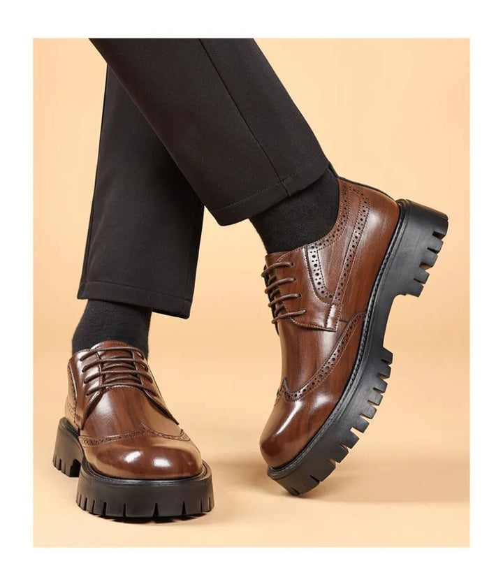 Luksus Oxford Elevator Dress Sko med Skjult Hæl | Brogue Wingtip og Chunky Platform