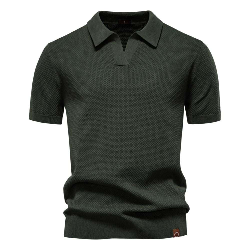 Kortærmet Strik Polo T-shirt til Herrer | Tekstureret Ensfarvet Design