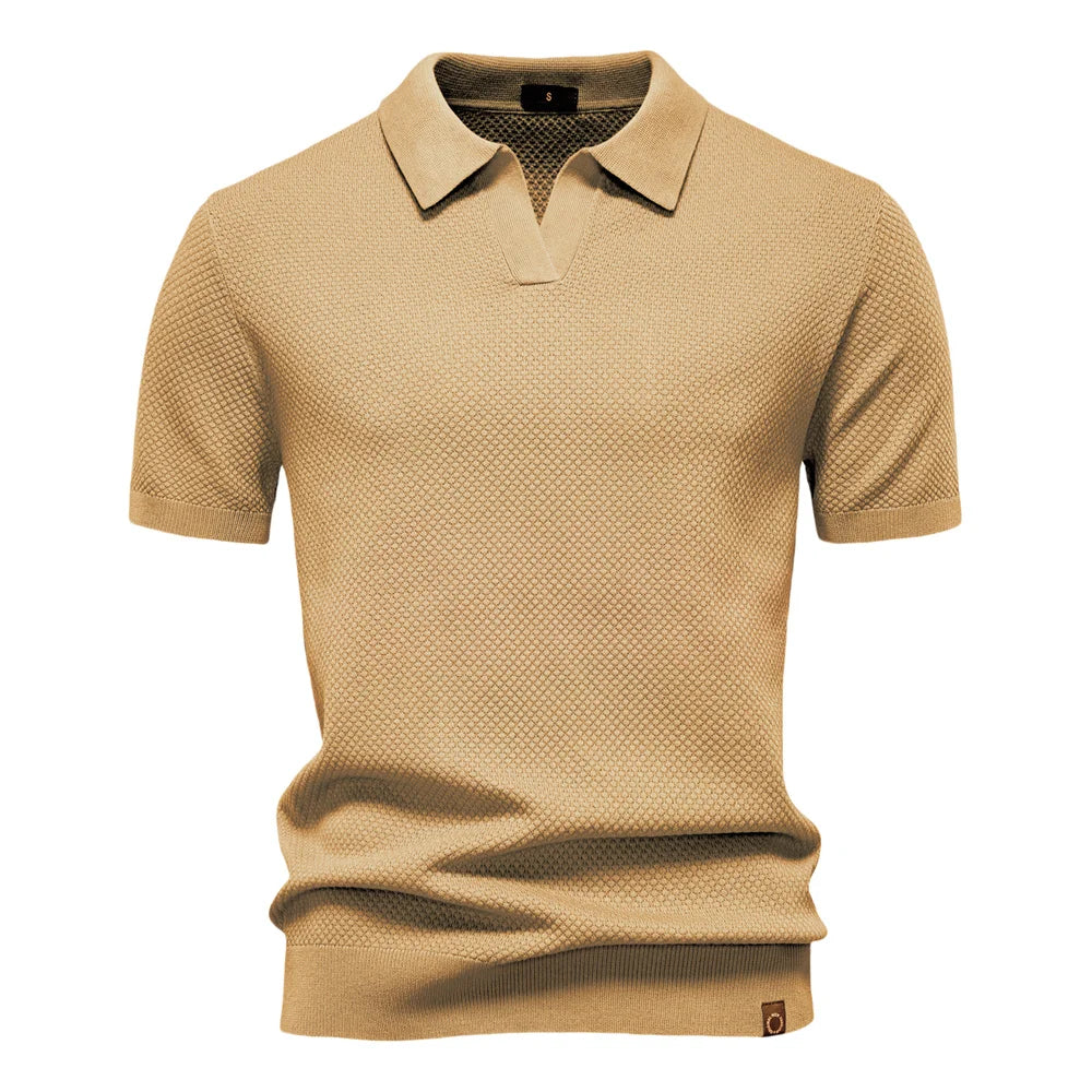 Kortærmet Strik Polo T-shirt til Herrer | Tekstureret Ensfarvet Design