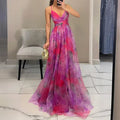 Blomstret Chiffon Maxi Kjole med Krydset Talje | Sommer- & Dimissionskjole