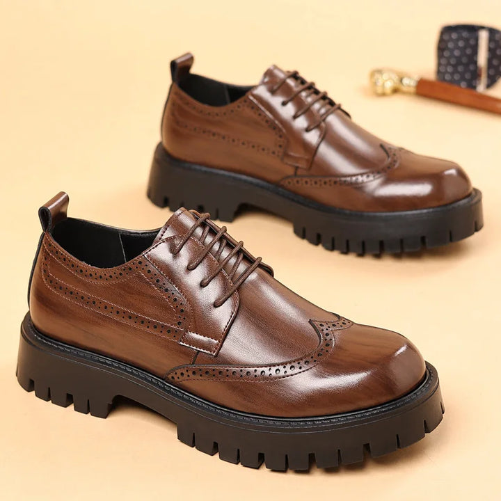 Luksus Oxford Elevator Dress Sko med Skjult Hæl | Brogue Wingtip og Chunky Platform
