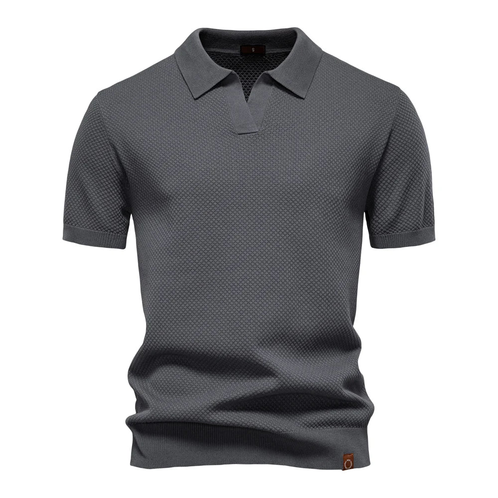 Kortærmet Strik Polo T-shirt til Herrer | Tekstureret Ensfarvet Design