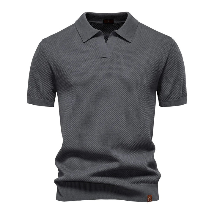 Kortærmet Strik Polo T-shirt til Herrer | Tekstureret Ensfarvet Design