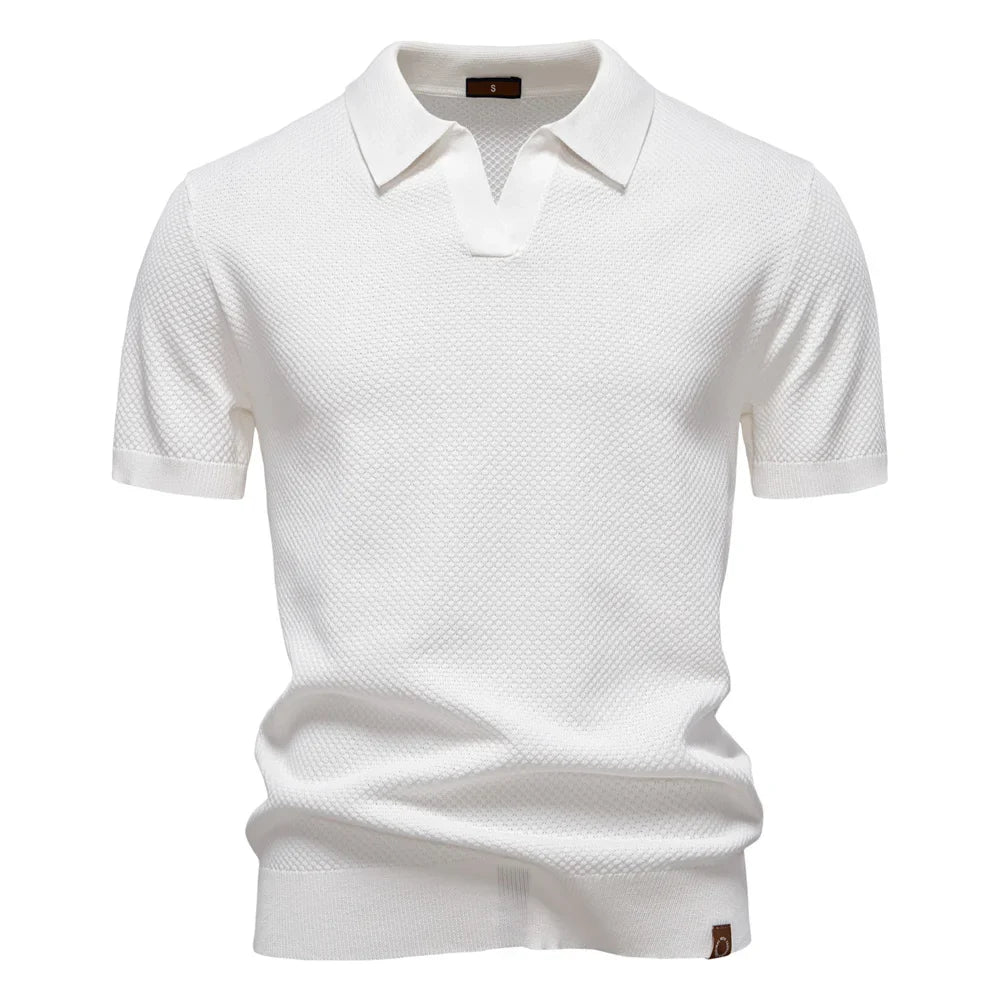Kortærmet Strik Polo T-shirt til Herrer | Tekstureret Ensfarvet Design