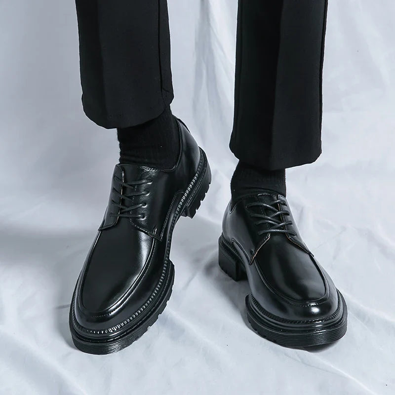 Læder Oxford Dress Sko med Platform Sål | Klassisk Snørebånd Formelt Sko