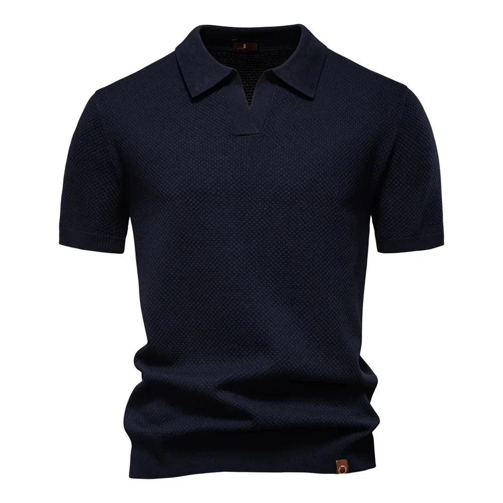 Kortærmet Strik Polo T-shirt til Herrer | Tekstureret Ensfarvet Design