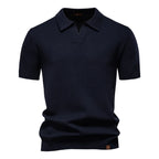 Kortærmet Strik Polo T-shirt til Herrer | Tekstureret Ensfarvet Design