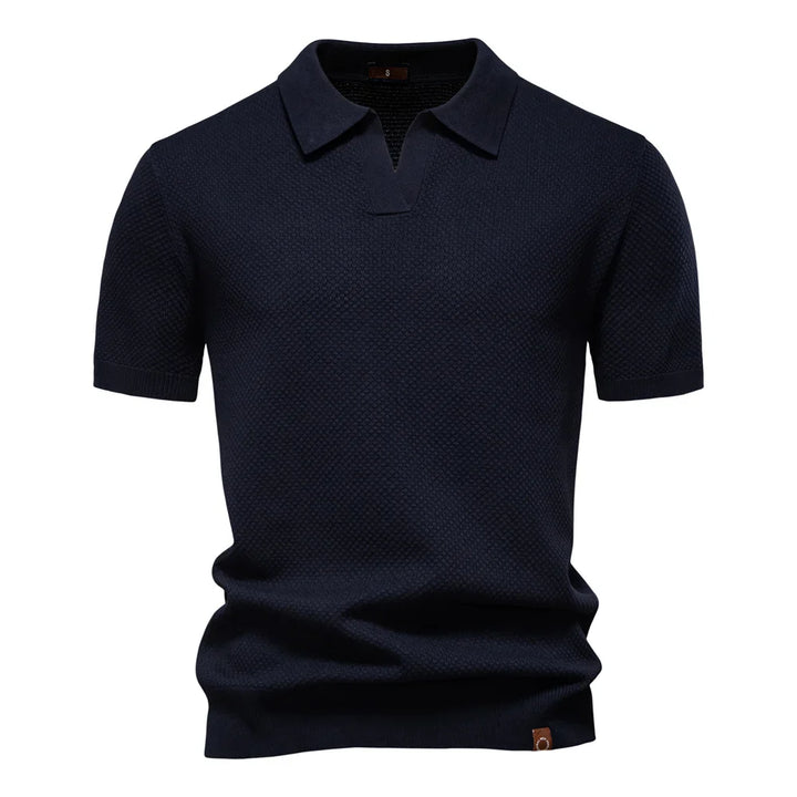 Kortærmet Strik Polo T-shirt til Herrer | Tekstureret Ensfarvet Design