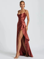 Satin Maxi Kjole med Slids | Elegant Bryllupsgæst- & Dimissionskjole