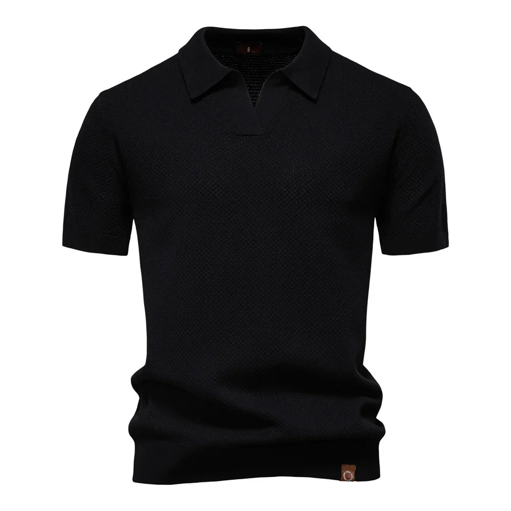 Kortærmet Strik Polo T-shirt til Herrer | Tekstureret Ensfarvet Design