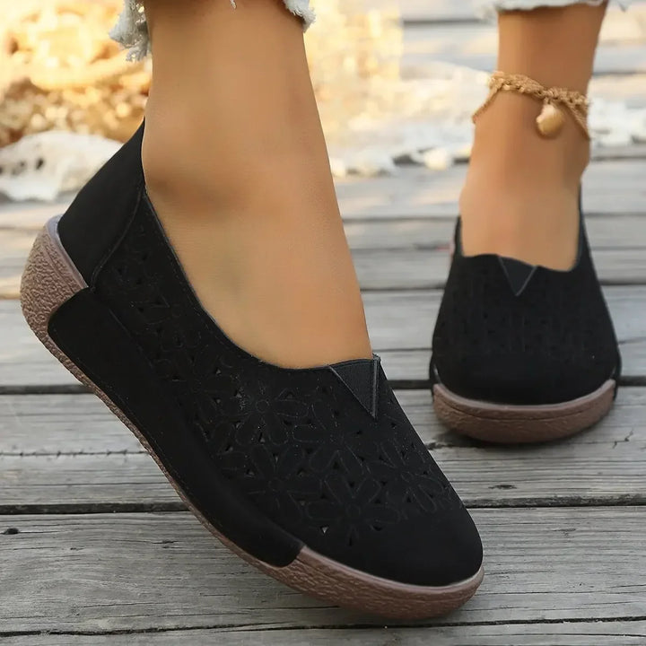 Dame Komfort Loafers | Afslappet Hverdagsbrug — Ruskind Slip-On Udskåret Mønster