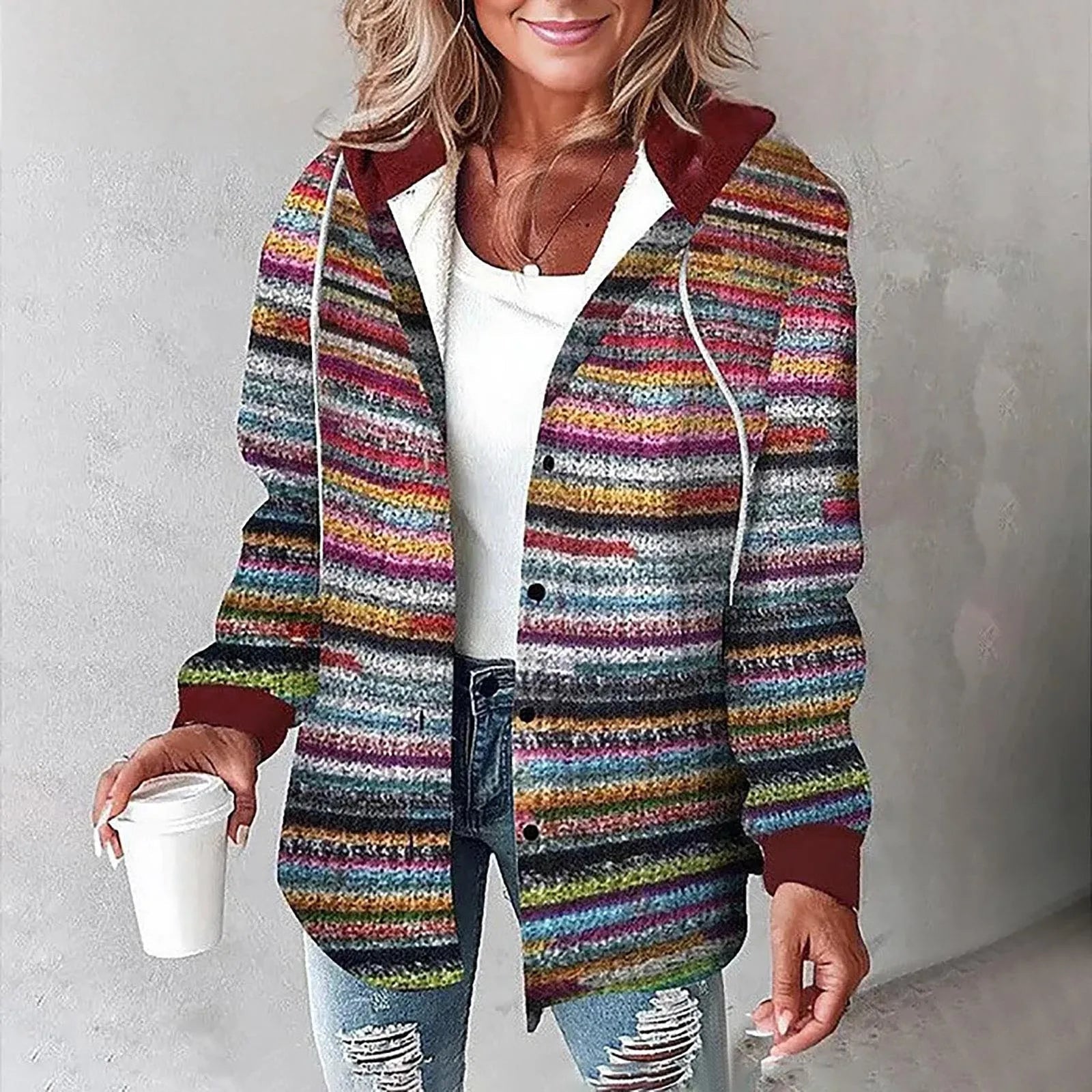Cardigan med ternede mønster og foer – chic damekardigan