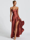 Satin Maxi Kjole med Slids | Elegant Bryllupsgæst- & Dimissionskjole